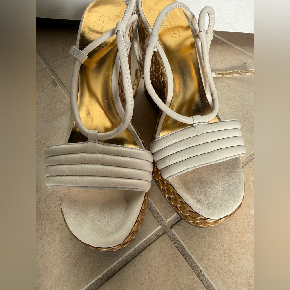 Coach Cream and Gold Wedge Sandals - Picture 8 of 8
